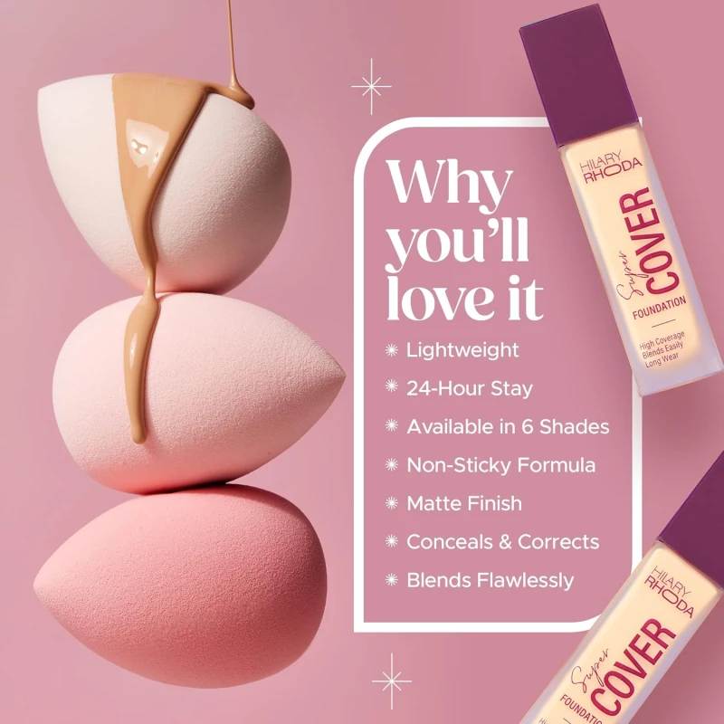 Hilary Rhoda Super Cover Foundation | Blemish Free | High Coverage & Waterproof Foundation | 24-Hour Stay & Non-Sticky Formula | Matte Finish | Blends Flawlessly | 30g (Warm Sun| Shade 06) - Thumbnail 5